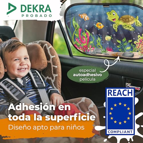 CARAMAZ Baby Car Sun Shade with UV Protection, Reach Certified – OPTI-Dark – GSM100+ – Darkening 51 x 31 cm, 2 Units Turtle