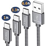 USB Type C Cable,JSAUX 3-Pack(1ft+3.3ft+6.6ft) USB-C to USB A 2.0 Fast Charger Nylon Braided Cord Compatible Samsung Galaxy S9 S8 Plus Note 9 8,Google Pixel XL,Moto Z Z2,LG V20 G6 G5 Nintendo(Grey)