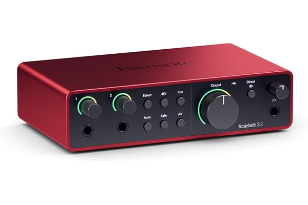 Focusrite Scarlett 2i2 4th Gen USB Audio Interface for Recording, Songwriting, Streaming and Podcasting — High-Fidelity, Studio Quality Recording, and All the Software You Need to Record