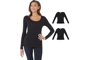 32º DEGREES 32 Degrees Women's 2 Pack Ultra Lightweight Thermal Long Sleeve Baselayer Shirt | Scoop Neck Top