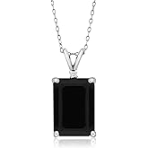 Gem Stone King 925 Sterling Silver Emerald Cut Gemstone Birthstone and Round Accent White Moissanite Pendant Necklace for Women | 14X10MM Emerald Cut and 1.5MM Round | With 18 Inch Silver Chain