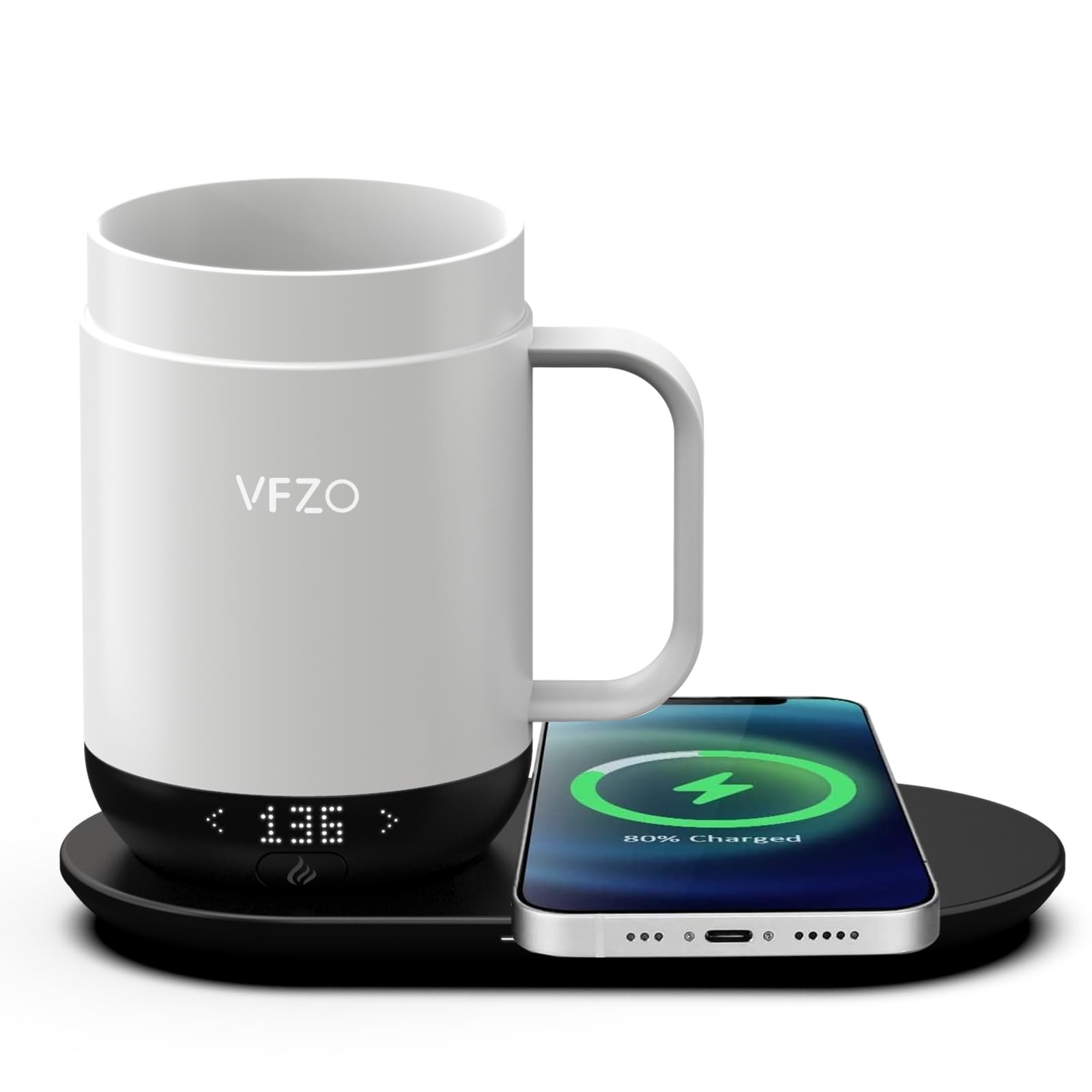 Photo 1 of VFZO 16Oz Temperature Control Smart Mug, Self Heating Coffee Mug LED Display, 180 Min Battery Life - Hot up to 149? Fast Wireless Charger Base Improved Design coffee serving sets mug(16oz, Ivory)