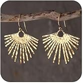 925 Sterling Silver / 14K Gold Earrings - Retro Bohemian Style Sunflower Pendant Drop Earrings, Fashion Party Jewelry, Ideal Gift for Women(Gold)