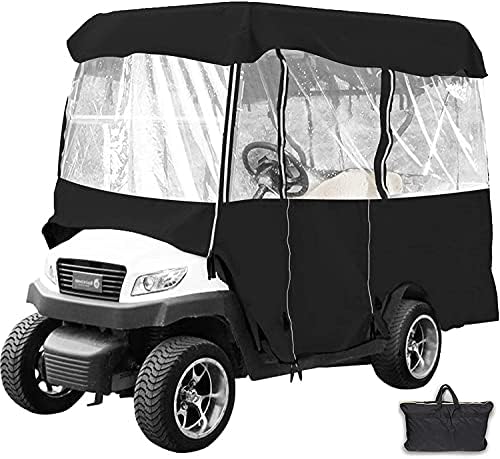 Happybuy Golf Cart Enclosure, 4-Person Golf Cart Cover, 4-Sided Fairway Deluxe, 300D Waterproof Driving Enclosure with Transparent Windows, Fit for EZGO, Club Car, Yamaha Cart (Roof Up to 78.7”L)