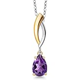 Gem Stone King 925 Silver and 10K Yellow Gold Purple Amethyst Pendant Necklace for Women | 0.78 Cttw | Gemstone February Birthstone | Pear Shape 8X5MM | With 18 Inch Silver Chain