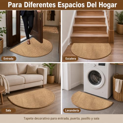 Rantuia Tapete para Entrada De Casa Semicircular 80 x 50 cm, Tapete Entrada Antideslizante, Superficie Tejida De Bucle, Atrapa Polvo y Suciedad, para Puerta, Pasillo y Sala, Color Camel