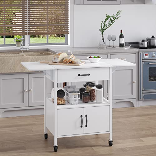 Kitchen Island Cart with Drop Leaf White Kitchen Island on Wheels with