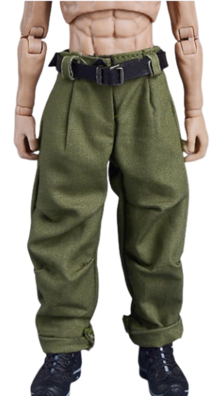 HiPlay 1/12 Scale Figure Doll Clothes: army green Casual workwear Harlan pants & Black belt For 6-inch Collectible Action Figure XXGZKJLS