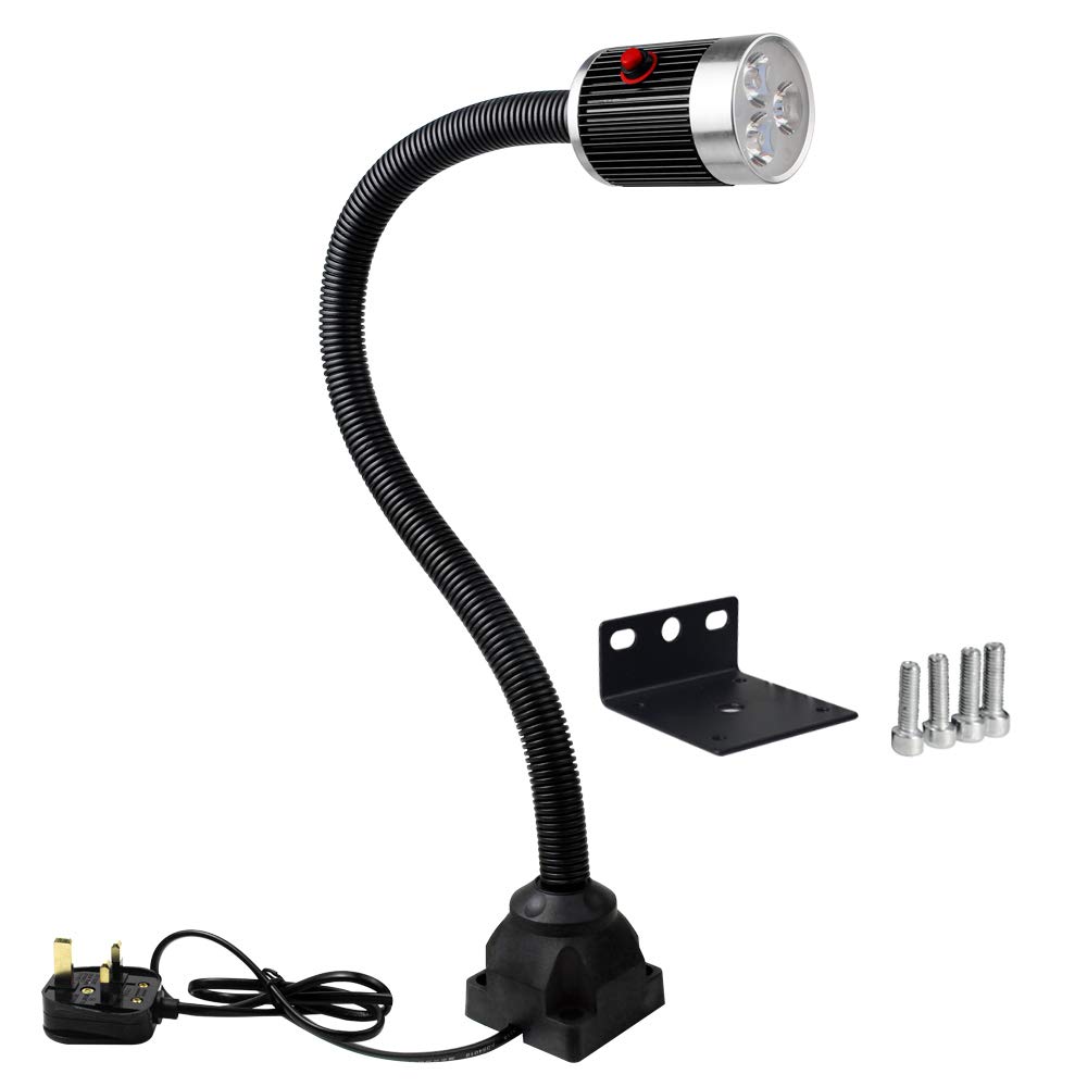 Work Light 900 Lumen 220 Volt Led SpotLamp with 20 inch Flexible Gooseneck forLathe CNC Milling Drilling Machine Wood Working Work Bench Industrial Lighting (Screw Fixed Base)
