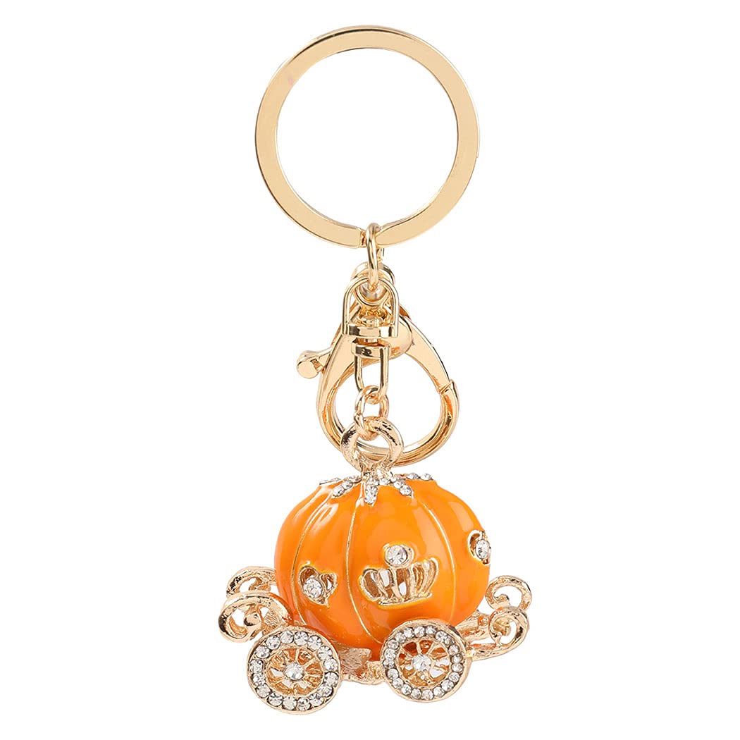 Shining crown Crystals Rhinestone Keychain Pumpkin Keyrings Charms Pendant for Women Bag Car Key with Giftbox Orange Halloween
