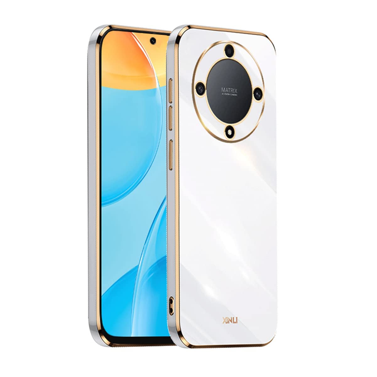 COMAKU Phone Cover Case for Honor Honor Magic 5 Lite 5G / Honor X9a, Golden-Edge Design Colorful Shiny TPU Silicone Stylish Telephone Sleeve Shell - White