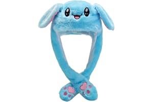 PRAABDC Bunny Rabbit Hat Funny Plush Long Ear Moving Jumping Cute Dress Up Cap Birthday Cosplay Easter Christmas Halloween