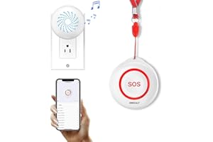 SINGCALL Caregiver Pager Panic Button Emergency Call Button for Elderly Alarm Bell Medical Alert Calling System for Seniors Waterproof Tuya Smart 1 SOS Button 1 Plugin Receiver (only 2.4GHz WiFi)