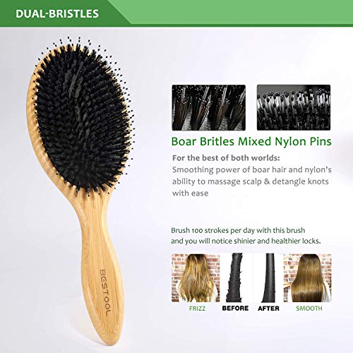 BESTOOL Hair Brush, Boar Bristle Hair Brush With Nylon Pins, Bamboo Paddle Detangler Brush