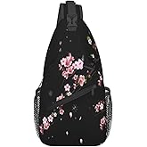 LOSTORCHI Cherry Blossom Crossbody Sling Bag for Women Men Falling Flower Petals Spring Blossoms Bloom Tree Branch Travel Sling Backpack Casual Shoulder Bag Asian Japanese Floral Hiking Daypack