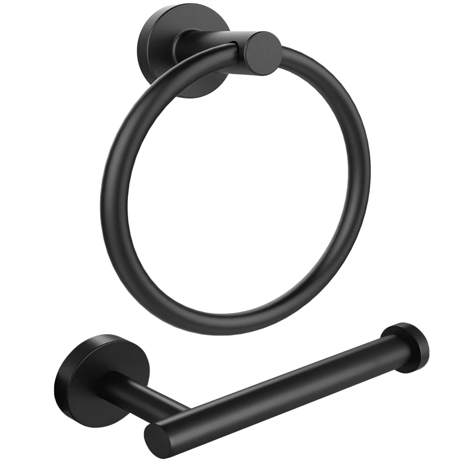 Toilet Roll Holder Towel Ring, Wall Mounted Classic Toilet Paper Holder, 2 Pieces Matte Black 304 Stainless Steel Bathroom Accessories