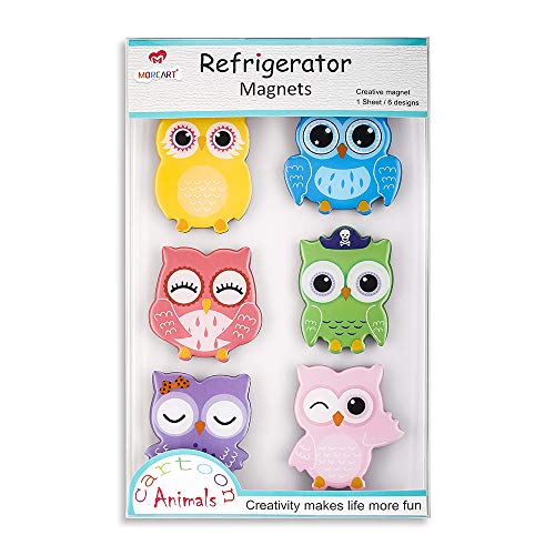 MORCART Fridge 6 Animals for kids，Strong Decorative for Dishwasher (Owl Colorful