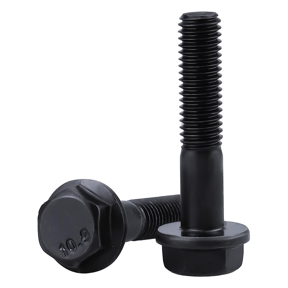 M8-1.25 x 35mm Flanged Hex Washer Head Bolts 20 PCS Grade 10.9 Alloy Steel, Black Oxide Finish, Full Thread, Coarse Thread UNC