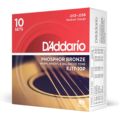 D'Addario EJ17-10P Phosphor Bronze Akustikgitarrensaiten 13-56, 10 Sätze