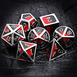 Haxtec DND Metal Dice Set D&D Red and Black Metal