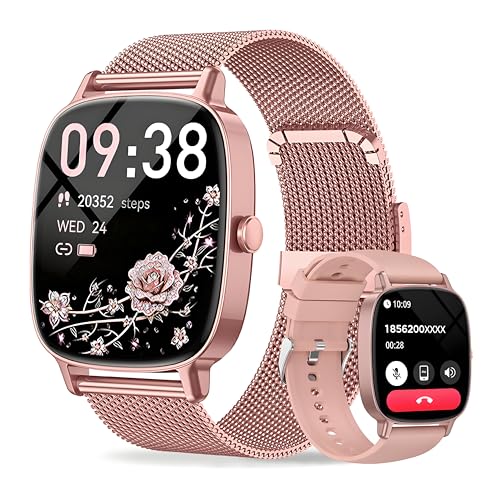 coioc Women's Smart Watch with Phone Function, 1.85 Inch HD Fitness Watch, Over 120 Sports Modes, Heart Rate Monitor and Pedometer, IP68 Waterproof (Pink)