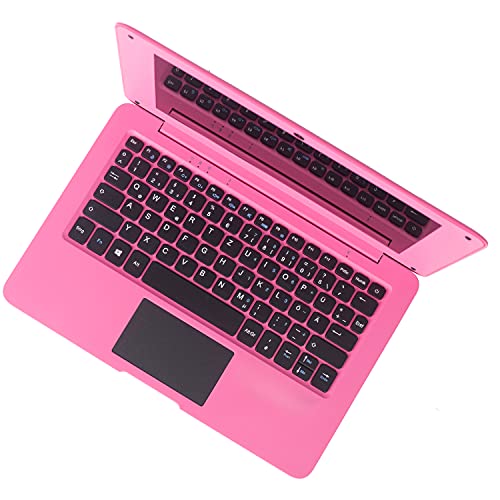 Bigmachine Computer Laptop Mini 10.1 Inch 32GB Windows 10 Ultra Thin and Lightweight Netbook Quad Core PC HDMI USB Webcam Netflix YouTube QWERTZ Layout (Dark Pink)