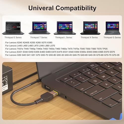 NATNO 65W AC Adapter for Lenovo Z40 Z50 Z50-70 Z50-75 G40 G50 G50-70 G50-80 Thinkpad L440 L460 L470 T440 T450 T460 T470 T540 T560 X230 X240 X250 Power Cord (Yellow Square Tip - Not Type C)