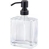Rzoeox Clear Glass Soap Dispenser with Oil Rubbed Bronze Pump, 13.5 OZ Liquid Soap Dispenser Square with Stainless Steel Pump for Dish Hand Soap Bathroom Kitchen Vanity Countertop