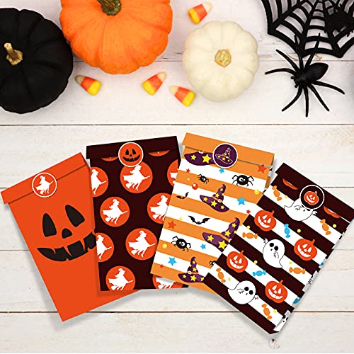 Flagicon 12pcs Halloween Treat Bags, Pumpkin Candy Goodie Paper Gift Bags, Trick or Treat Party Favor Goody Bags for Kids Adults Halloween Party Supplies Decorations