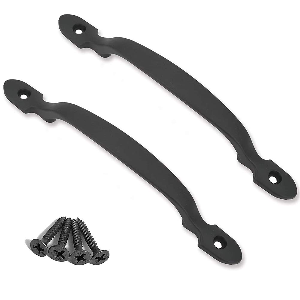 2 PCS Black Cast Iron Door Pull Handle,Retro Solid Heavy Duty Sliding Gate Garage Shed Handles Hardware, Cast Iron Sliding Barn Door Handle with Screws for Wooden Garden Gate Shed Cabinet Door
