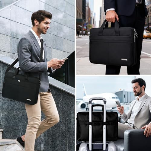LEMONSEA Portafolios para Hombre, Funda para Laptop Tipo Bandolera, Maletin para Laptop de 15.6 Pulgadas Lmpermeable, Maletin para Hombre para Viajes de Trabajo y Negocios Negro