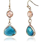 Sapphire Earrings Gold Dangle Earrings Rose Topaz Blue Crystal Handmade Drop Earrings for Women