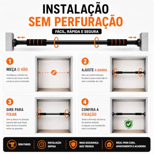 Barra Fixa De Porta Ajustável 63 a 96 cm Para Exercícios, Flexão, Musculação e Calistenia Aço Reforçado Suporta até 100 kg [ K-SELL IMPORTS ]