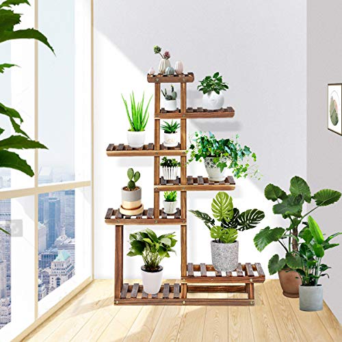 TOOCA Wood Plant Stand Indoor, 44” 7 Tier Outdoor Tall Plant Stand