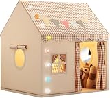 MUHMUH Kids Tent Playhouse with Star Lights Beige Indoor Outdoor view 1