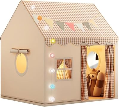 MUHMUH Kids Tent Playhouse with Star Lights Beige Indoor Outdoor
