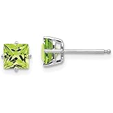 Peridot Stud Marquise or Square Earrings in Real 14k White Gold