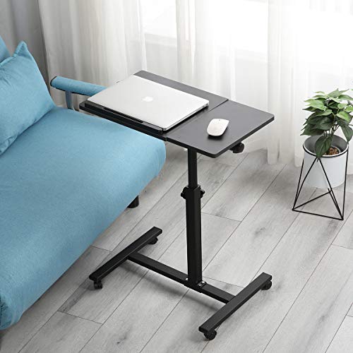 TigerDad Overbed Bedside Desk Mobile Rolling Laptop Stand Tilting Overbed Table with Wheels