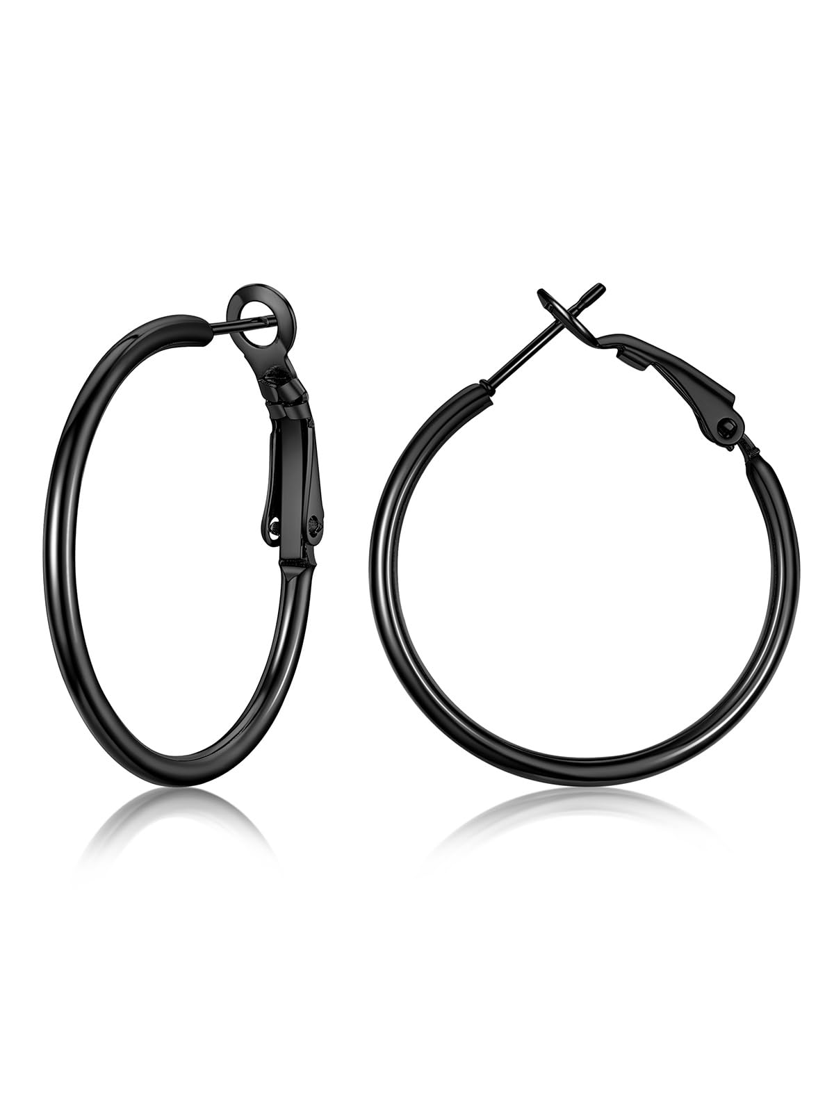 FOCALOOK Hoop Earrings for Women Stainless Steel Black Earring 30mm Hypoallergenic Thin Small Hoops Round Pierced Ear Jewellery Gift for Her Birthday