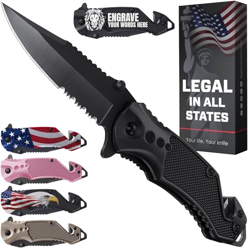 Legal Pocket Knife 2.95” Serrated Blade Glass