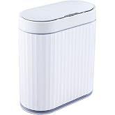 ELPHECO Bathroom Trash Can with lid 2.5 Gallon Motion Sensor White and Gray | Slim Wastebasket, Automatic Trash Bin Bathroom Decor for Bedroom and Office