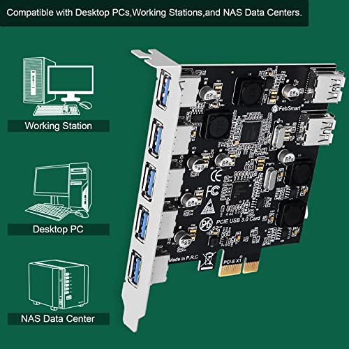 FebSmart 7Ports Superspeed 5Gbps USB 3.0 PCIE Expansion Card for
