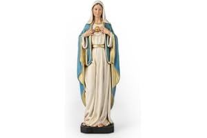 BC BUILDCLASSIC BC Catholic Immaculate Heart of Mary Figure, 6" H Blessed Holy Mother Virgin Mary Statue for Home, Religious Gifts to Mom，Devout Home Decor Classical Renaissance Sculpture Handpainted by Buildclassic