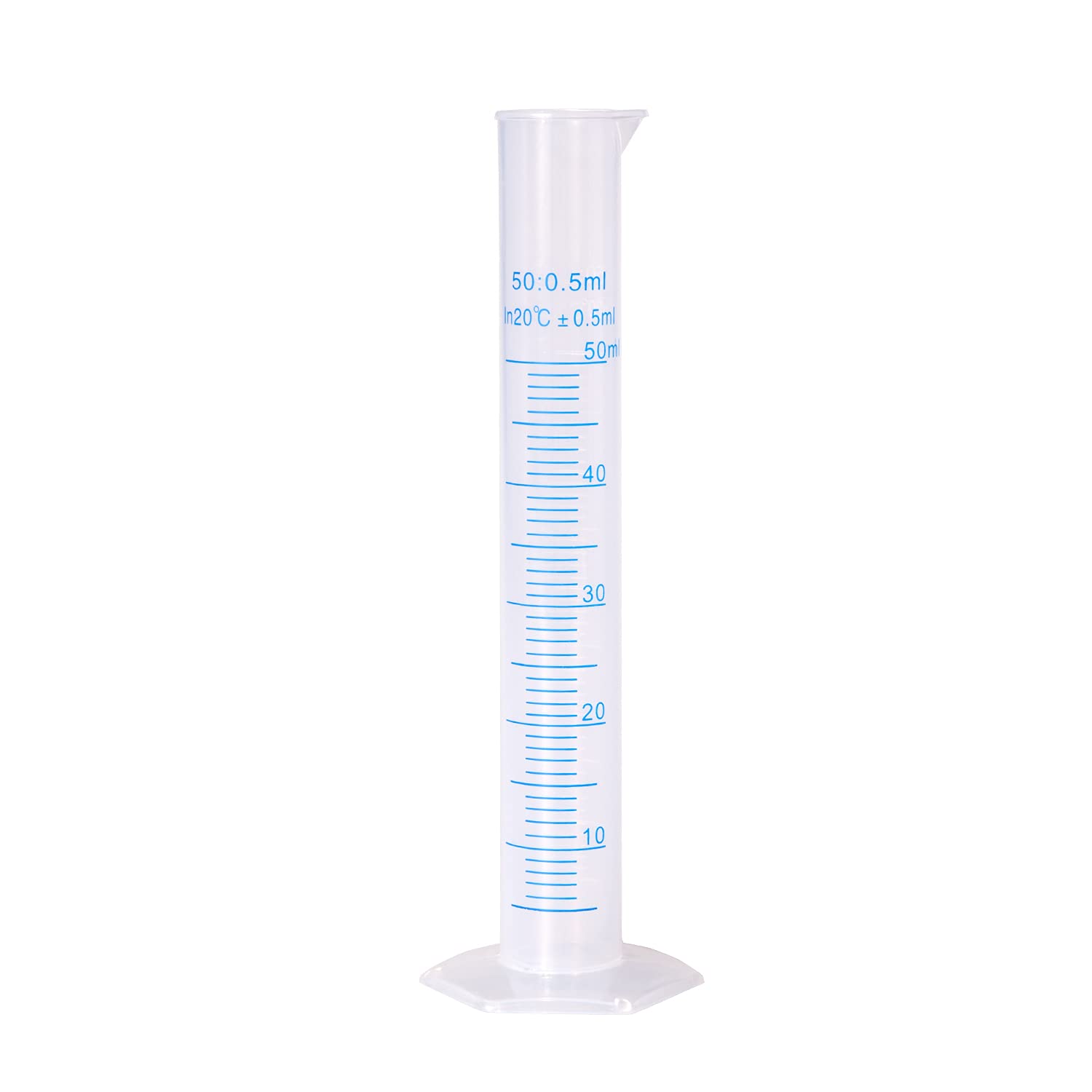 Euvoym 1 Piece 50ml Transparent Blue Line Measuring Graduated Cylinder Science Measuring Lab Test Tube Flask Liquid Measuring Tools (50ml)
