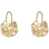 Flower Hoop Drop Earrings for Women Cubic Zirconia Fashion Statement Cute Dangle Earrings Trendy Flower Earrings Jewelry Birthday Gift for Women(Gold)