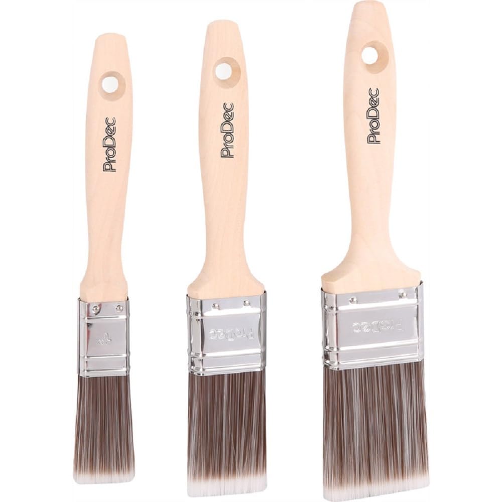 ProDec 3 Piece Premier Trade Professional Synthetic Brush Set Ideal for Painting Skirting Board, Architrave and Other Curved or Moulded Surfaces, Contains 1, 1.5, 2 inch Brushes