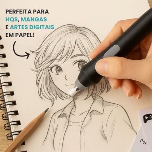 Kit Borracha Elétrica 25 Peças Portátil com Design Ergonômico – Ideal para Desenhos Técnicos, Esboços Artísticos, Escrita e Correções Precisas, Leve e de Fácil Uso Á Pilha Preto Premium