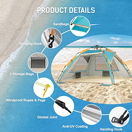 ZOMAKE Beach Tent Sun Shelter XL Portable Beach Tents Sun Shade 4