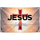 3x5 Feet Christian Polyester Flag "Jesus John 14:6" with 4 Brass Grommets - Khristian Jesus Easter Outdoor or Indoor Banner for House Decore - House Yard Decoration Banners - Cross Flag for Wall Decor