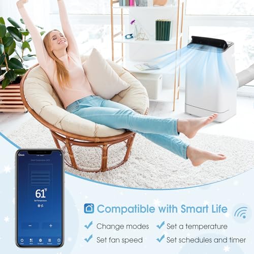 SIMOE 15000 BTU Portable Air Conditioner, with Heat, Auto Swing 4-in-1 AC Unit for Rooms up to 800 Sq.Ft, 24H Timer, with Built-in Dehumidifier, Remote Control/APP Control & Window Kit